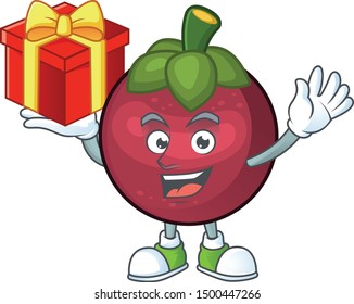 Bring gift cartoon mangosteen isolated on white background