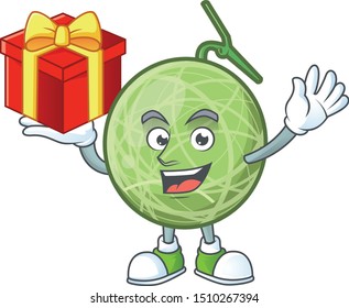 Bring gift design melon cartoon character for fruit logo.