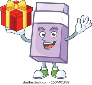 Bring gift eraser cartoon isolated on white background.