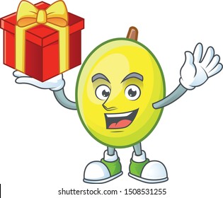 Bring gift gomortega fruit cartoon character mascot style.