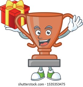 Bring gift icon bronze trophy in the cartoon