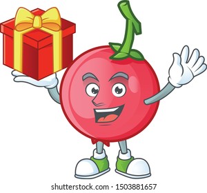 Bring gift mascot lovi lovi fruit on white background