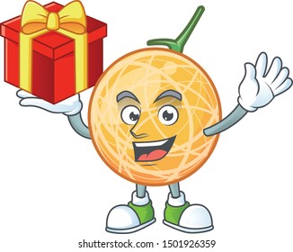 Bring gift object cantaloupe fruit for mascot character