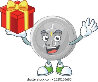 Bring gift silver coin cartoon character with mascot