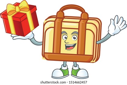 Bring gift work suitcase character on white background