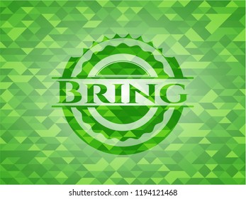Bring green emblem with triangle mosaic background