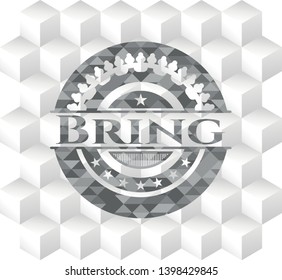 Bring grey emblem with geometric cube white background