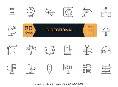 Dê vida às ideias com 24 ícones de linha fina inspirados em direcional, otimizados para escalabilidade.
