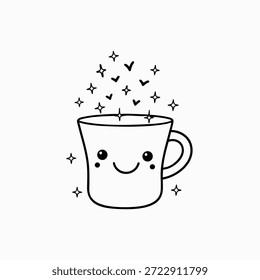 Traga alegria e calor para seus projetos com esta adorável "Ilustração Vetorial de Caneca de Café Sorridente Bonito". Esta encantadora silhueta em preto e branco apresenta uma caneca de café alegre com um rosto sorridente e estrelas cintilantes, perfeita para adicionar um toque divertido a logotipos, marcas, menus e vários projetos criativos. Sua natureza versátil o torna ideal tanto para impressão quanto para aplicações digitais.