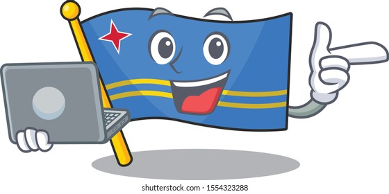 with bring laptop flag aruba isolated with the cartoon