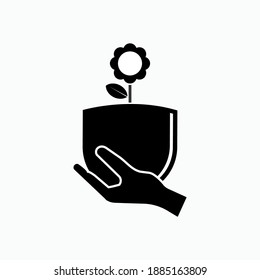 Bring Plants Icon. Symbol Carrying Pot Vegetation - Vector. 