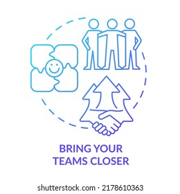 Bring Teams Closer Blue Gradient Concept Icon. Diverse Sales Development Team Abstract Idea Thin Line Illustration. Teambuilding Plan. Isolated Outline Drawing. Myriad Pro-Bold Font Used