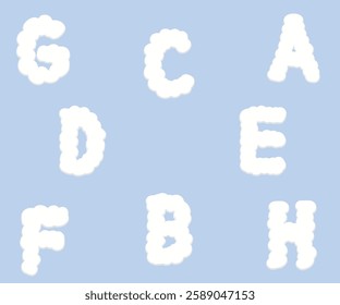 Bring a touch of creativity and fun to your projects with this adorable cloud-shaped alphabet design. Each letter is crafted into a fluffy, whimsical cloud, perfect for children's books