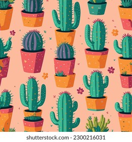 Bring a touch of desert charm to your designs with this beautiful pattern of cacti. The repeating pattern of cacti in pots is perfect for adding a trendy, natural touch to any creative project.