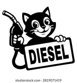 Bring a touch of nostalgic charm to automotive branding with this vintage-style cartoon black cat mascot illustration. The cheerful feline character features classic mid-century animation details, smiling warmly while holding up a high-contrast sign that clearly reads 