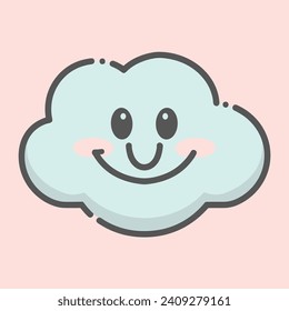 Bring a touch of whimsy to your designs with our fluffy cloud vector illustration, featuring a happy face and adorned in calm, muted hues. 