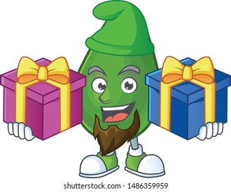 Bring two gifts avocado fresh on white background mascot