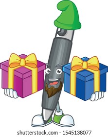 Bring two gifts black ballpoint cartoon character with mascot