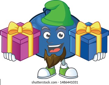 Bring two gifts cartoon sweet blueberry character on white background