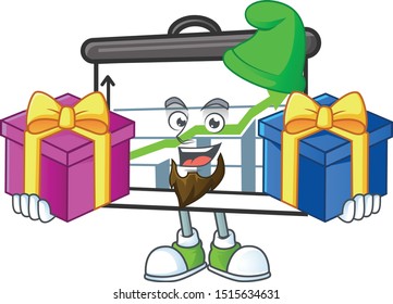 Bring two gifts up graphic board cartoon mascot style