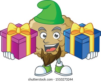 Bring two gifts marolo fruit cartoon character mascot style.