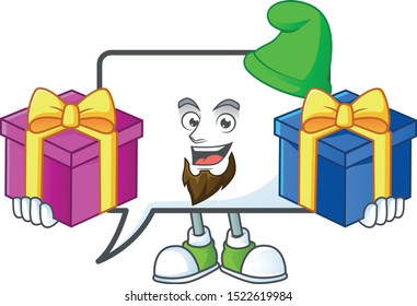 Bring two gifts shape rectangle bubble cartoon character style.