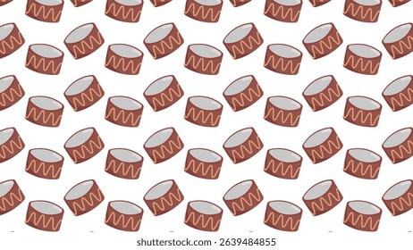 Bring a vibrant beat to your designs with this lively seamless hand drum pattern. Featuring a repeating diagonal arrangement of these rhythmic percussion instruments in warm brown tones