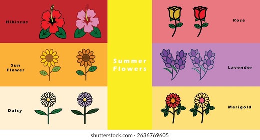 Bring the vibrant charm of summer into your designs with this Editable Vector Icon Set: Summer Flowers Collection