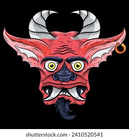 Bring your nightmares to life with a demon head illustration, designed in vector format for flexibility and high production quality