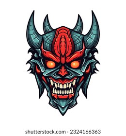 Bring your nightmares to life with a devil demon head illustration, designed in vector format for flexibility and high-quality output