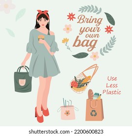 Bring your own bag flat illustration concept