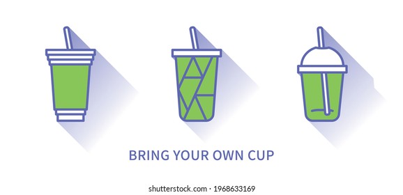 Bring your own cup. Simple Set of Tumbler, Bottles icons. Coffee and Drinks bottles.