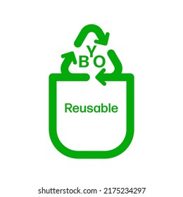 Bring your own reusable shopping bag icon. Editable stroke vector symbol. Recycle arrow bag handle as a gimmick of BYO reducing of waste.