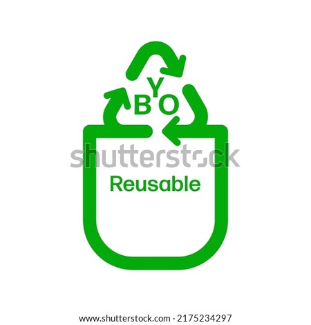 Bring your own reusable shopping bag icon. Editable stroke vector symbol. Recycle arrow bag handle as a gimmick of BYO reducing of waste.