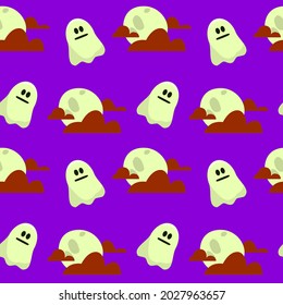Bringing hand-drawn among the clouds and the moon for Halloween seamless pattern
