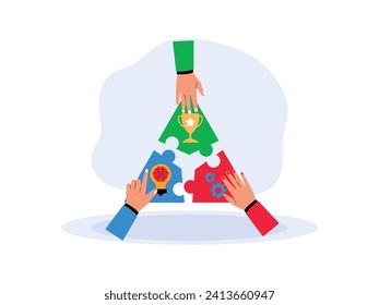 Bringing ideas and concepts together as a team to achieve success, teamwork vector illustration.