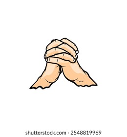 bringing right and left hands together crossing fingers looking forward vector illustration