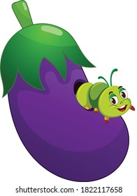 Brinjal with caterpillar cartoon vector art and illustration