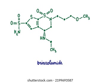 Brinzolamide hand drawn vector formula chemical structure lettering blue green inhibitor