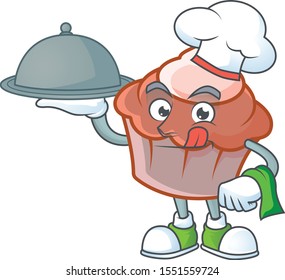 Brioche with cream with mascot on white background