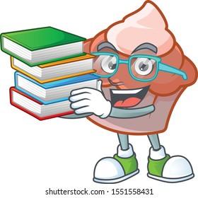 Brioche with cream with mascot shape student bring book.