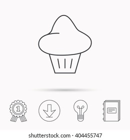 Brioche icon. Bread bun sign. Bakery symbol. Download arrow, lamp, learn book and award medal icons.