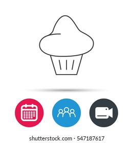 Brioche icon. Bread bun sign. Bakery symbol. Group of people, video cam and calendar icons. Vector