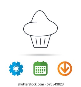 Brioche icon. Bread bun sign. Bakery symbol. Calendar, cogwheel and download arrow signs. Colored flat web icons. Vector