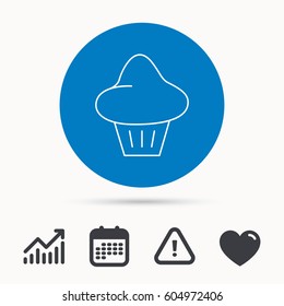 Brioche icon. Bread bun sign. Bakery symbol. Calendar, attention sign and growth chart. Button with web icon. Vector