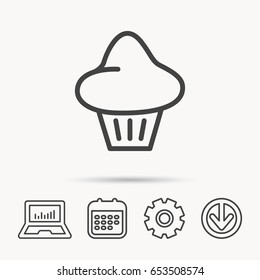 Brioche icon. Bread bun sign. Bakery symbol. Notebook, Calendar and Cogwheel signs. Download arrow web icon. Vector