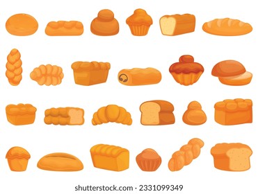 Brioche icons set cartoon vector. Bread food. Bakery dessert