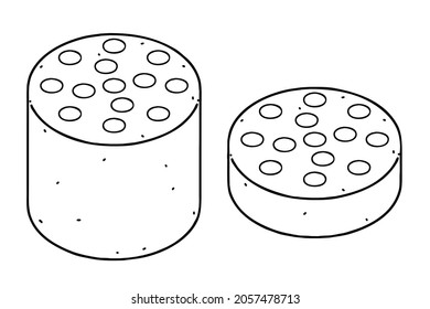 Briquette and Ignition coal. Vector line art illustrations set.