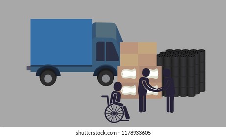Briquettes, trucks delivering cabbage. Help the poor neighbor