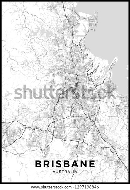 Brisbane Australien Stadtplan Schwarz Weiss Poster Mit Karte Stock Vektorgrafik Lizenzfrei